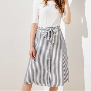 LOFT Striped Button Midi Skirt